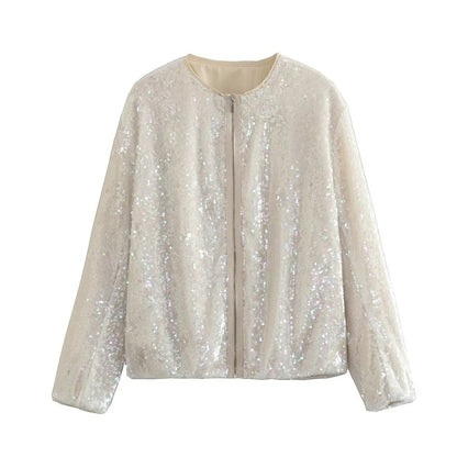 Cinzia | Dames Beige Pailletten Bomberjack | Luxe en Comfortabel Short jacket Esto Moda