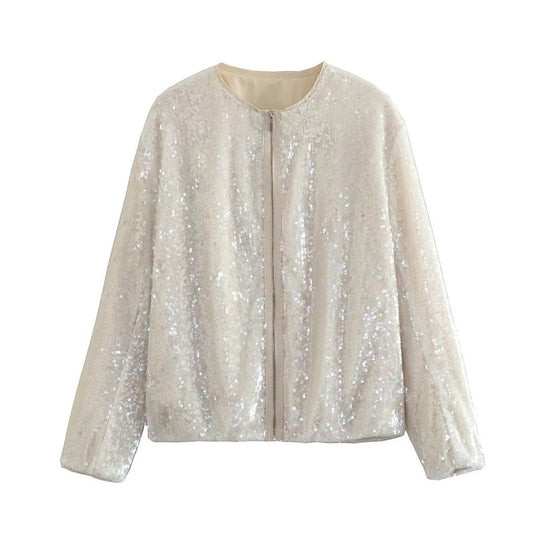 Cinzia | Dames Beige Pailletten Bomberjack | Luxe en Comfortabel Short jacket Esto Moda