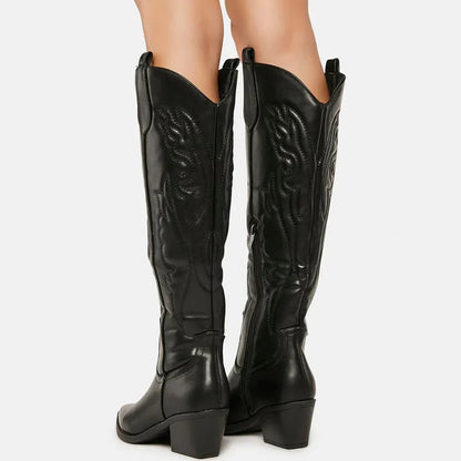 Dieke | Dameslaarzen Zwart in Western Stijl | Kniehoog Kunstleer Boots Esto Moda