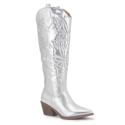 Dieke | Dameslaarzen Zwart in Western Stijl | Kniehoog Kunstleer Boots Esto Moda