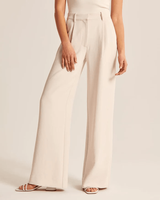 Elisa | Beige Pantalon Dames | Flared Broek met Hoge Taille Pantalon Esto Moda