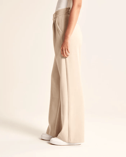 Elisa | Beige Pantalon Dames | Flared Broek met Hoge Taille Pantalon Esto Moda