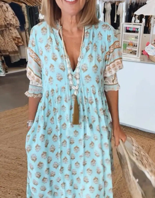Elise | Dames Elegant Lange Maxi Jurk | Lichtgewicht V-Hals 0
