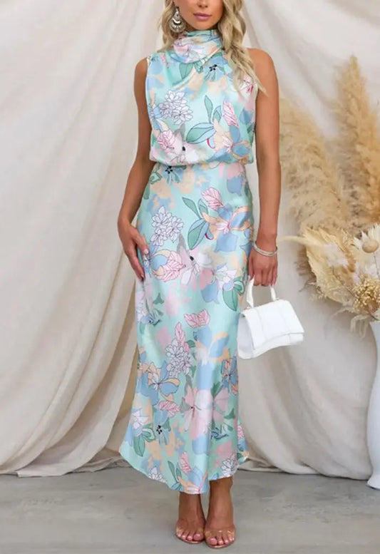 Elise | Vrouwen Elegante Bloemen Maxi Jurk | Lange Jurk Dames Zomer , Maxi dress , Blauw , Esto Moda