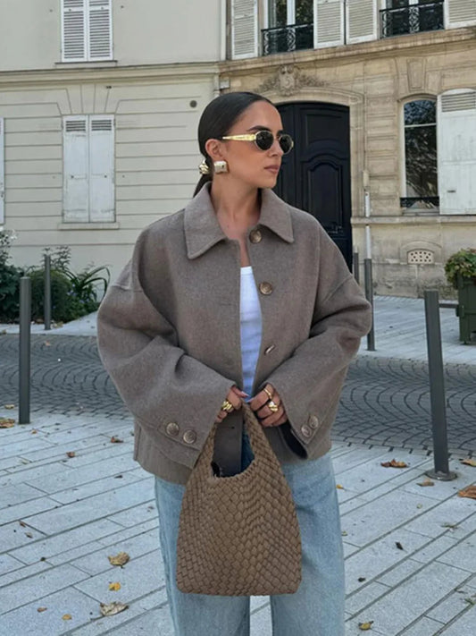 Hélené | Lange Dames Jas Winter | Oversized Wolmix, Klassiek en Warm Short jacket Esto Moda