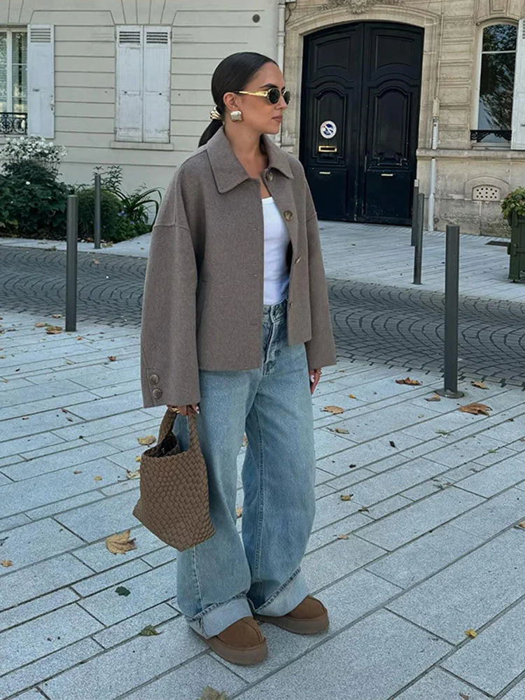 Hélené | Lange Dames Jas Winter | Oversized Wolmix, Klassiek en Warm Short jacket Esto Moda