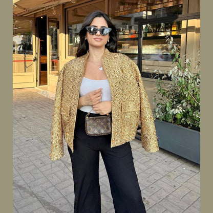 Jane | Luxe Tussenjas Dames | Lichtgewicht Goud, Zwart of Zilver Short jacket Esto Moda