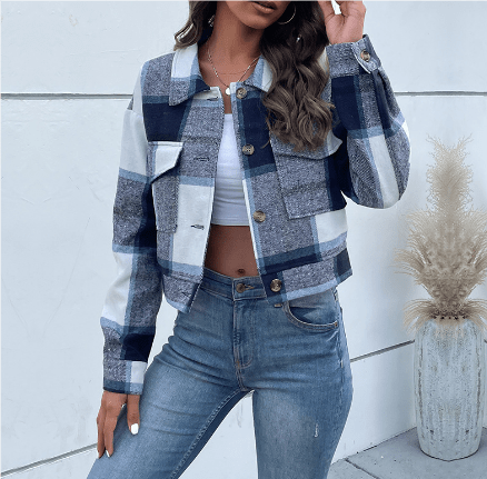 Jayden | Stijlvolle Cropped Damesjas | Geruit Design voor Casual Comfort Short jacket Esto Moda