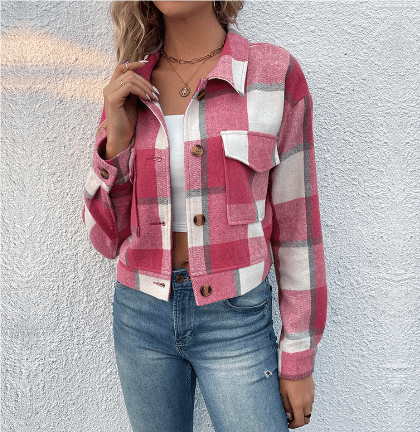 Jayden | Stijlvolle Cropped Damesjas | Geruit Design voor Casual Comfort Short jacket Esto Moda