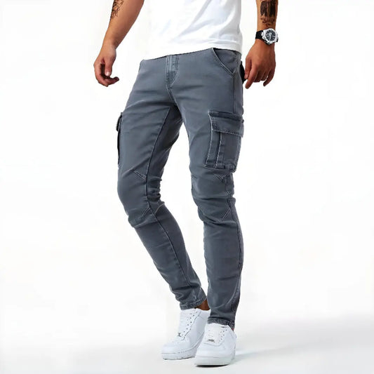 Max | Heren Stretch Denim Cargo Broek | Comfortabel en Functioneel , Cargo Pants , Grijs , Esto Moda