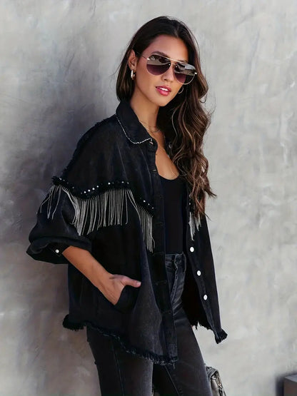 Mint | Dames Lang Spijkerjack | Boho Met Franjes en Studs Short jacket Esto Moda