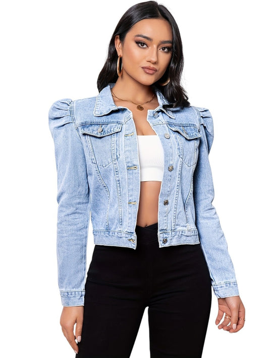Sophie | Dames Cropped Spijkerjasje | Elegant Knoopdetail en Tijdloos Denim Short jacket Esto Moda
