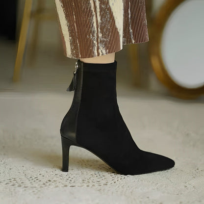 Sophie | Zwarte Dames Laarzen met Hak | Luxe Suede en Leer Boots Esto Moda