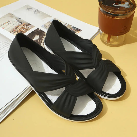 Sophie | Dames Comfortabele Knoop Design Sandalen | Zacht en Stijlvol , Sandel , Zwart , Esto Moda