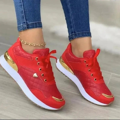 Sophie | Dames Stijlvolle Orthopedische Sneakers | Gouden Accenten , Woman Shoe , Rood , Esto Moda