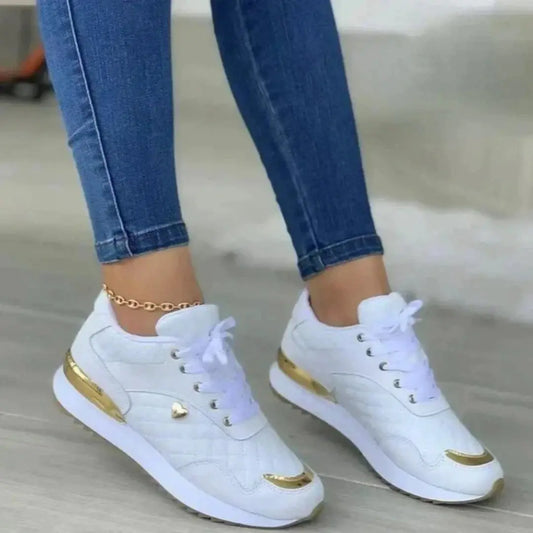 Sophie | Dames Stijlvolle Orthopedische Sneakers | Gouden Accenten , Woman Shoe , Wit Goud , Esto Moda