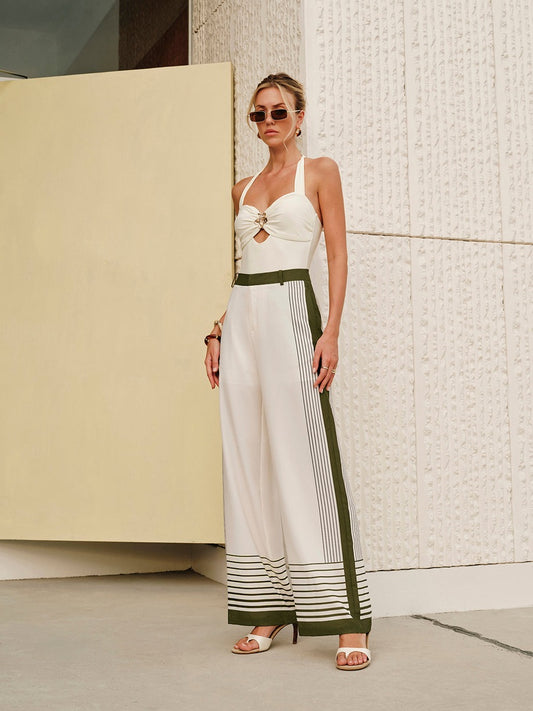 Suvi | Dames Pantalon | Gestreept Design | Mid-Waist | Comfortabel Polyester Pantalon Esto Moda