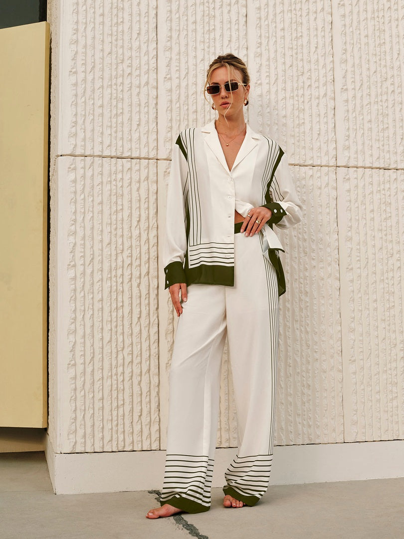 Suvi | Dames Pantalon | Gestreept Design | Mid-Waist | Comfortabel Polyester Pantalon Esto Moda