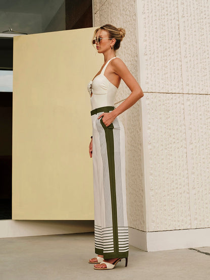 Suvi | Dames Pantalon | Gestreept Design | Mid-Waist | Comfortabel Polyester Pantalon Esto Moda