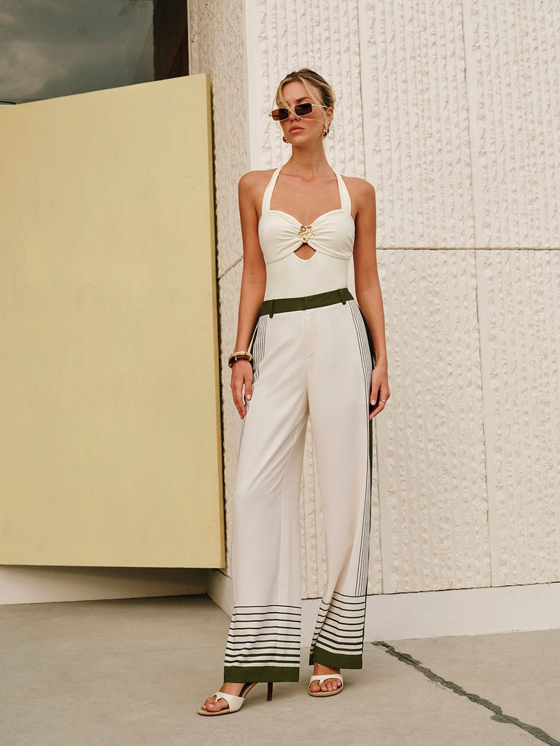 Suvi | Dames Pantalon | Gestreept Design | Mid-Waist | Comfortabel Polyester Pantalon Esto Moda