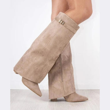 Zohra | Dames Zwarte Hoge Laarzen Met Hak | Luxe Blokhak Boots Esto Moda