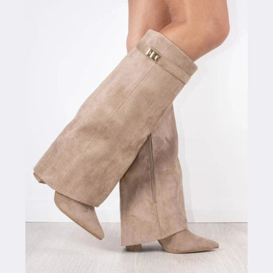 Zohra | Dames Zwarte Hoge Laarzen Met Hak | Luxe Blokhak Boots Esto Moda
