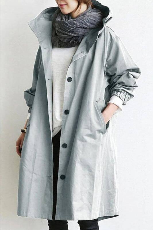 Emma’s lange regenjas voor dames in grijs, waterdicht met capuchon
